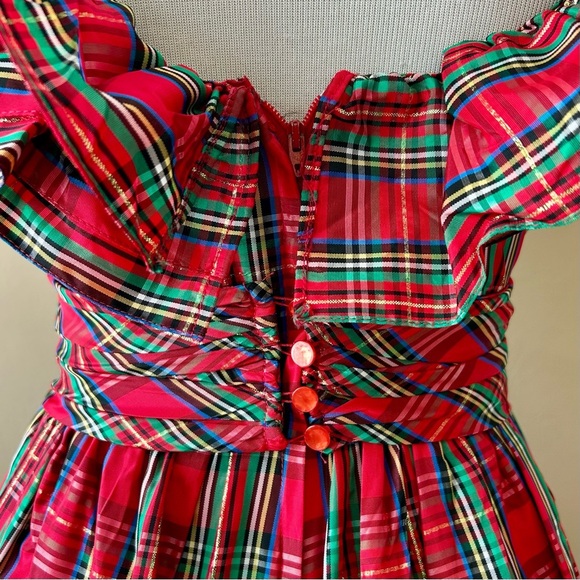 Vintage 1970s Red Royal Stewart Tartan Plaid Ruffle Off Shoulder Maxi Dress XS - Picture 12 of 16